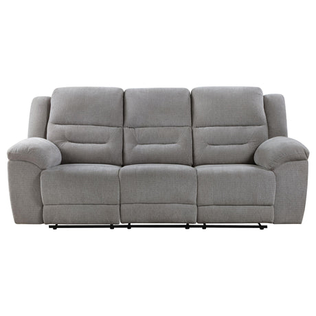Gilson Gray Chenille Upholstered Reclining Sofa by Coaster at Eve Furniture