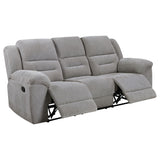 Gilson Gray Chenille Upholstered Reclining Sofa by Coaster at Eve Furniture