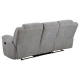 Gilson Gray Chenille Upholstered Reclining Sofa by Coaster at Eve Furniture