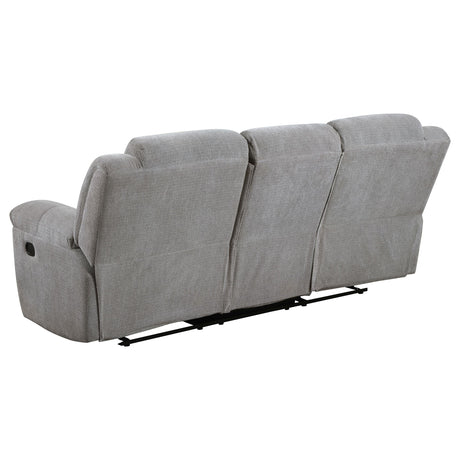 Gilson Gray Chenille Upholstered Reclining Sofa by Coaster at Eve Furniture