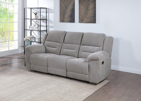 Gilson Gray Chenille Upholstered Reclining Sofa by Coaster at Eve Furniture
