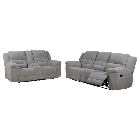 Gilson Grey 2-Piece Chenille Upholstered Reclining Living Room Set by Coaster at Eve Furniture