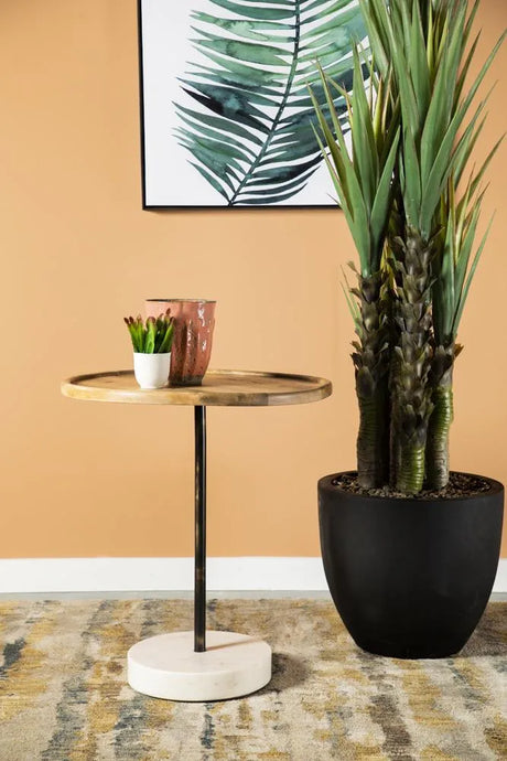 Ginevra Natural/White Round Wooden Top Accent Table by Coaster at Eve Furniture