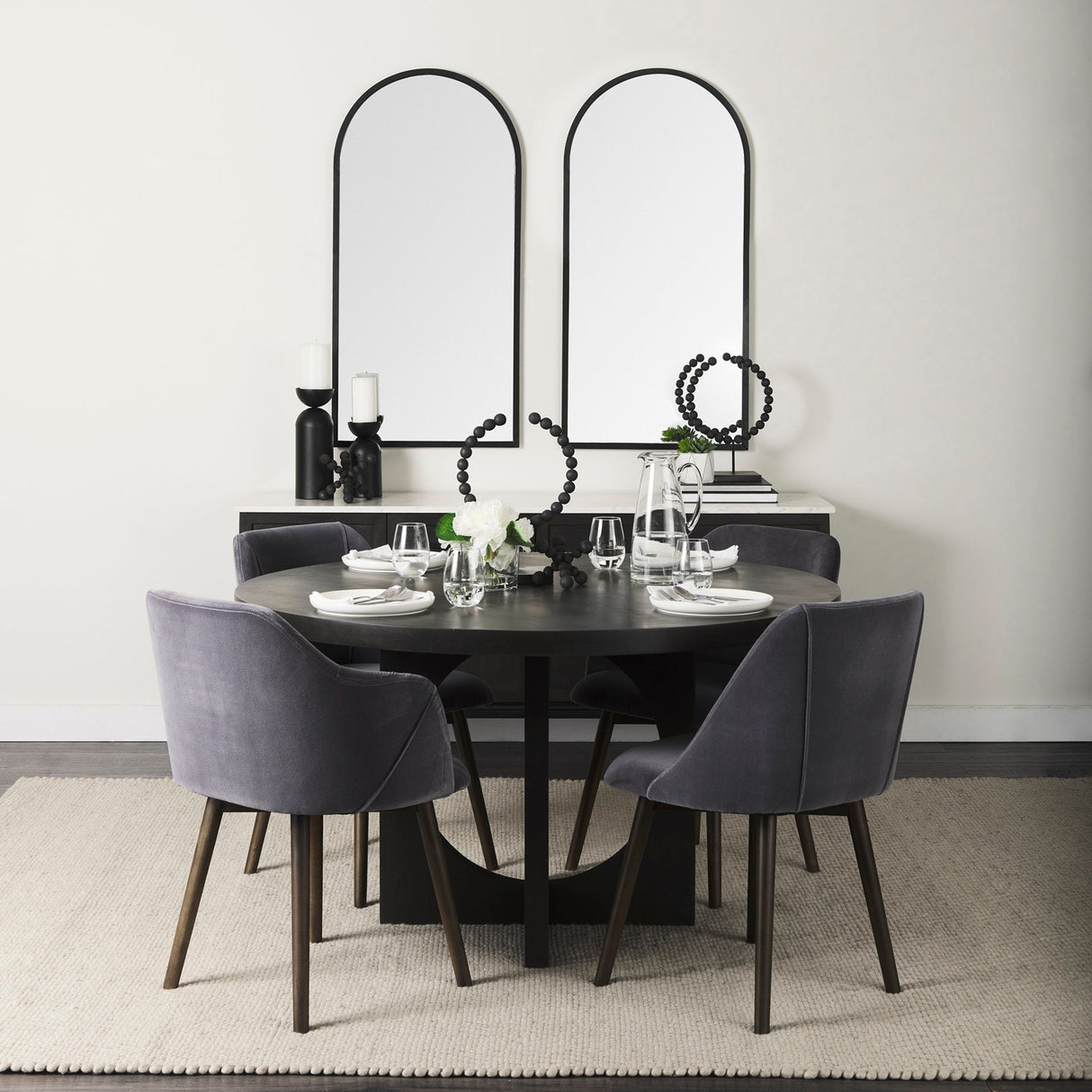 Giovanna Black Metal Frame Rounded Arch Vanity Mirror by Mercana at Eve Furniture