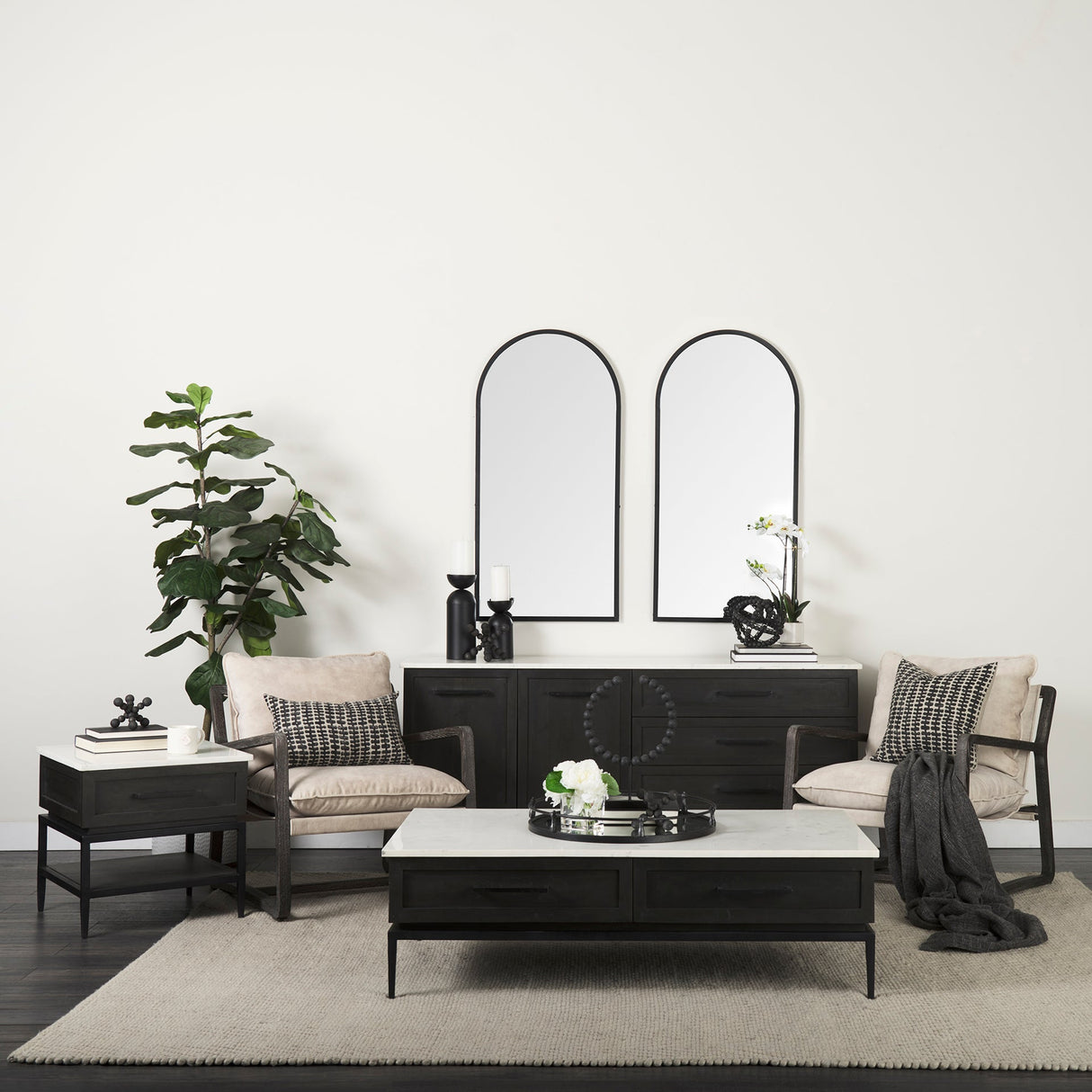 Giovanna Black Metal Frame Rounded Arch Vanity Mirror by Mercana at Eve Furniture