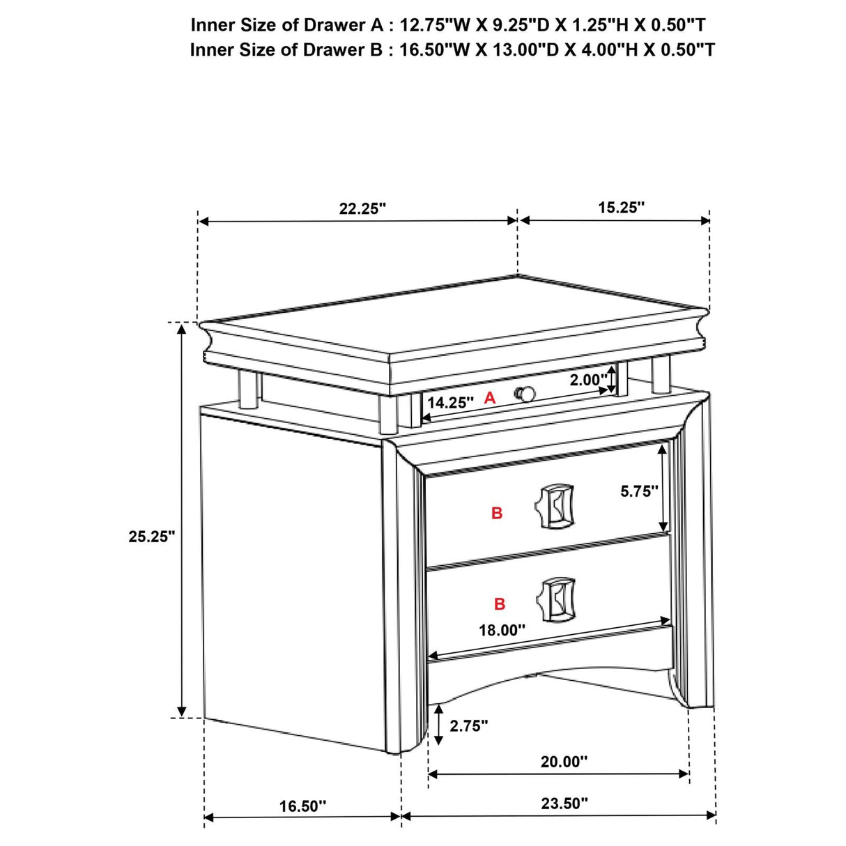 Giselle 3-drawer Nightstand Bedside Table with LED Rustic Beige