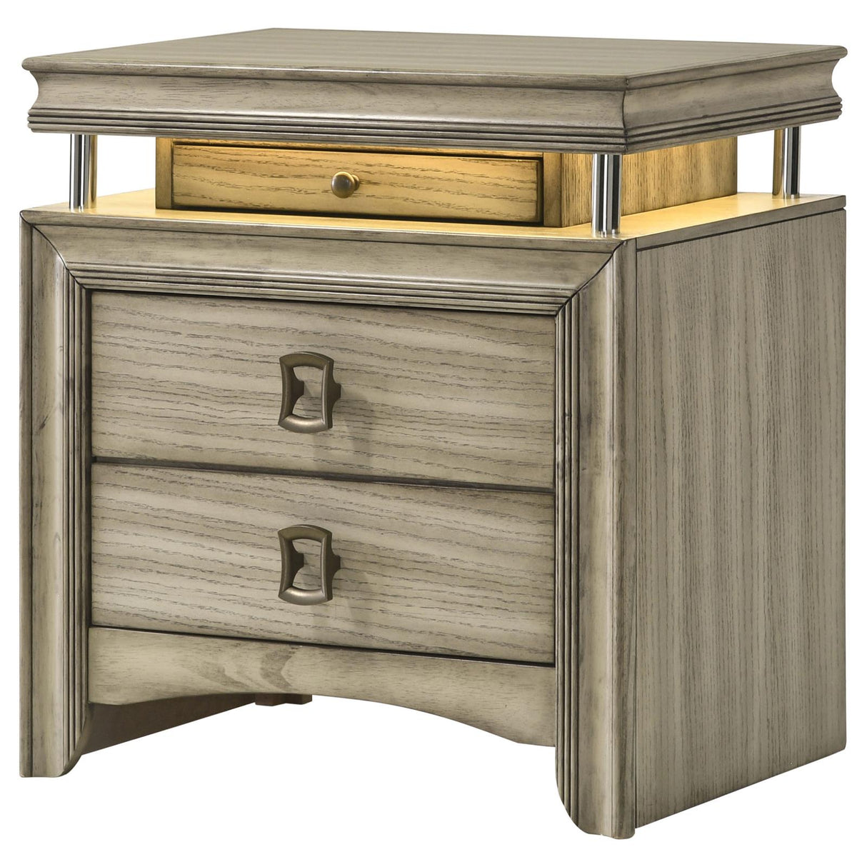 Giselle 3-drawer Nightstand Bedside Table with LED Rustic Beige