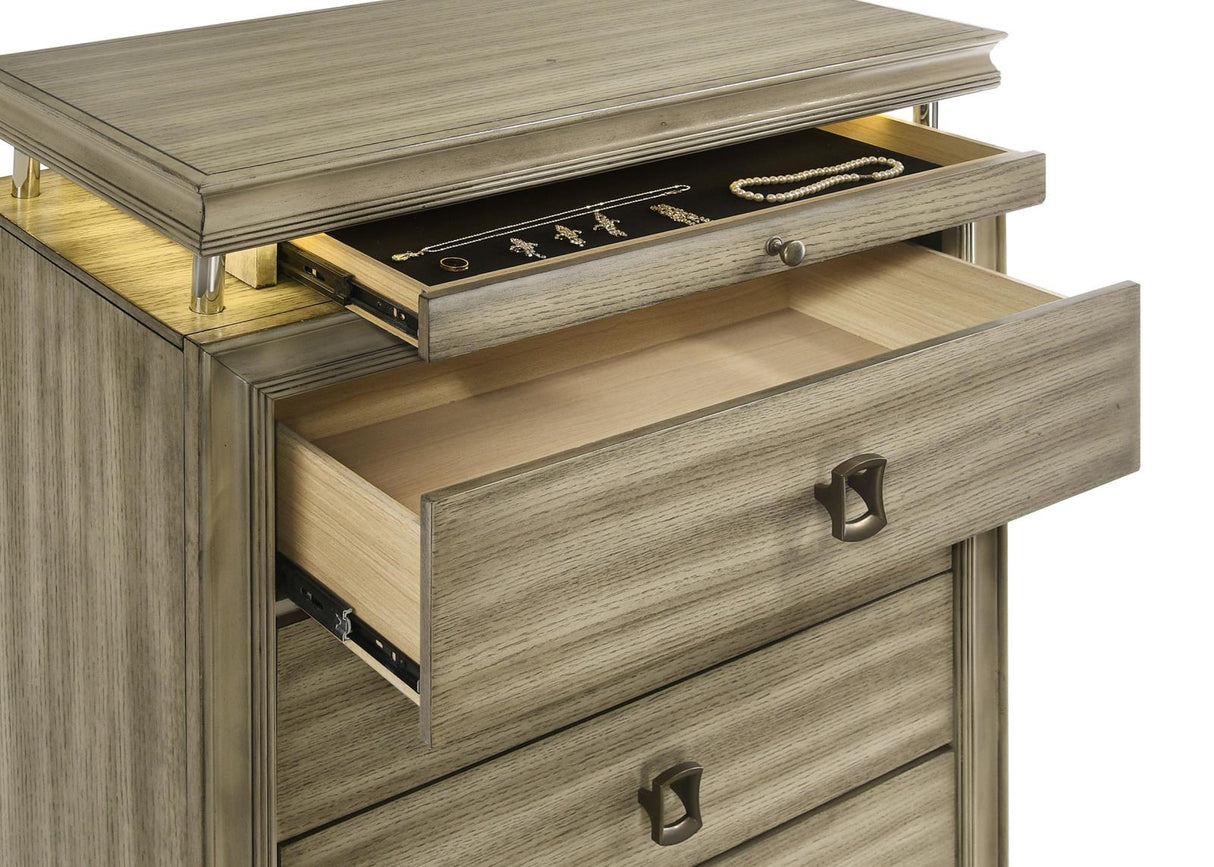 Giselle 6-drawer Bedroom Chest with LED Rustic Beige