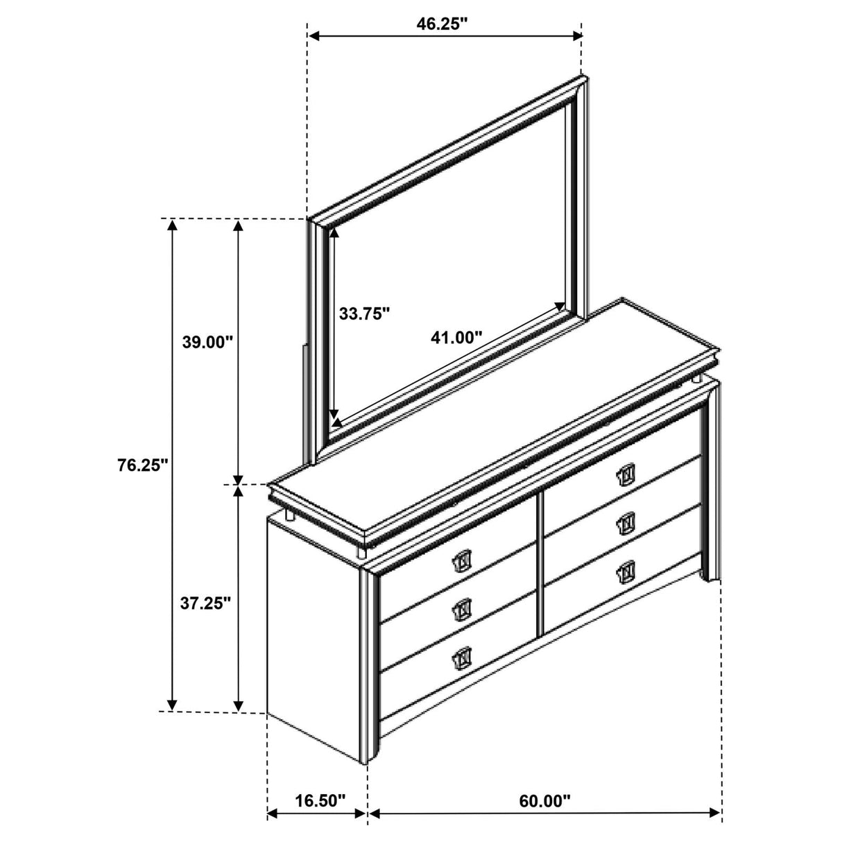 Giselle Rustic Beige 8-Drawer Bedroom Dresser with LED Mirror