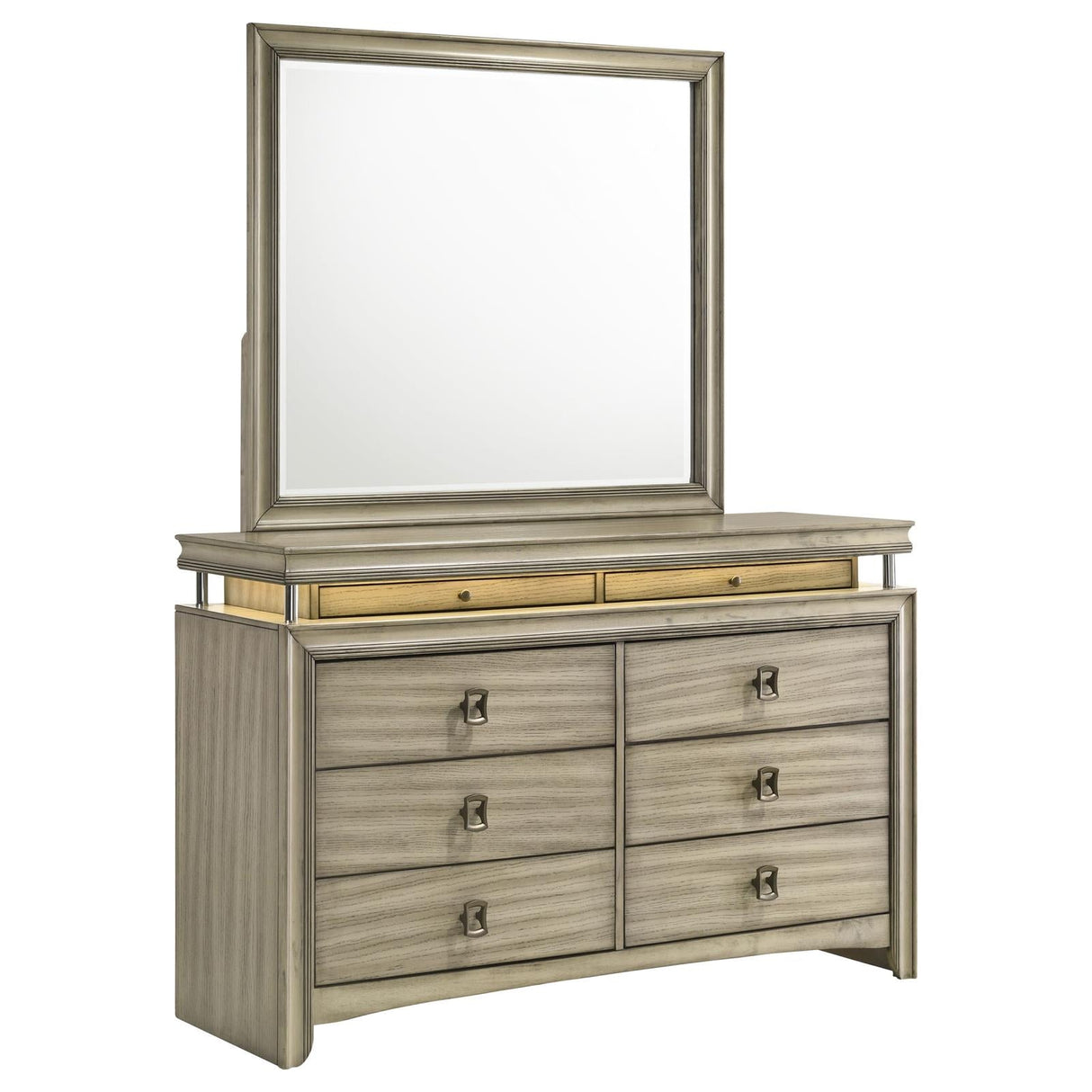 Giselle Rustic Beige 8-Drawer Bedroom Dresser with LED Mirror