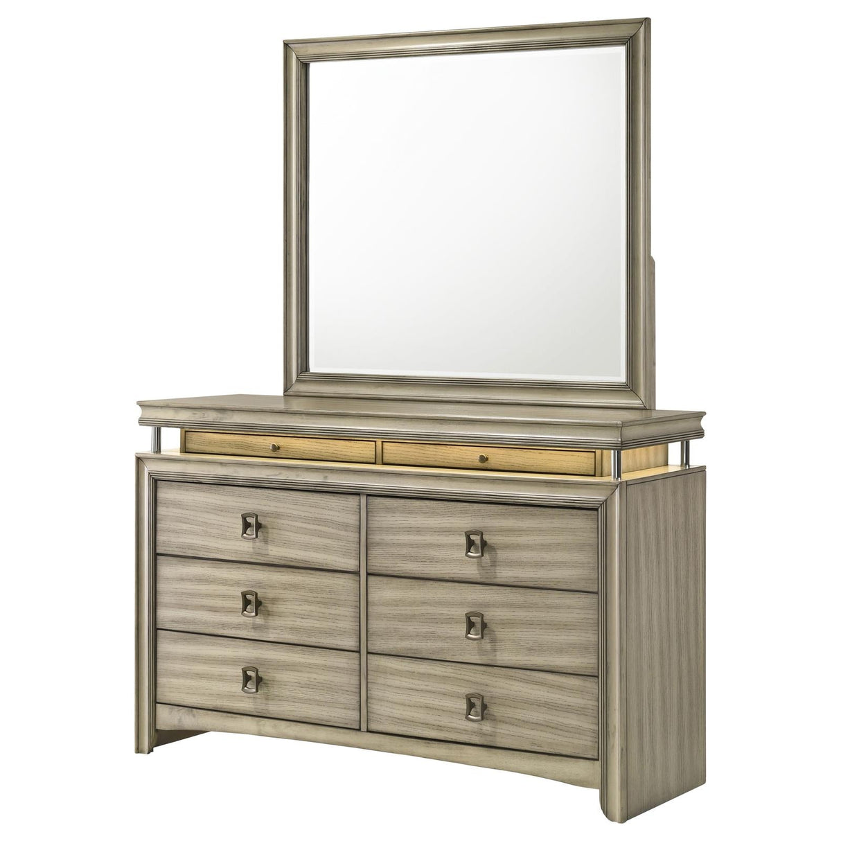 Giselle Rustic Beige 8-Drawer Bedroom Dresser with LED Mirror