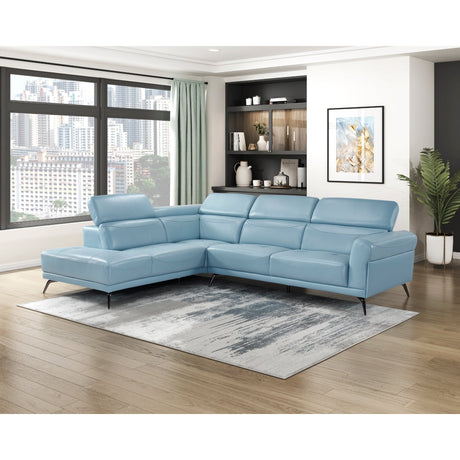 Giselle Blue Leather 2-Piece Sectional with Left Chaise by Homelegance at Eve Furniture