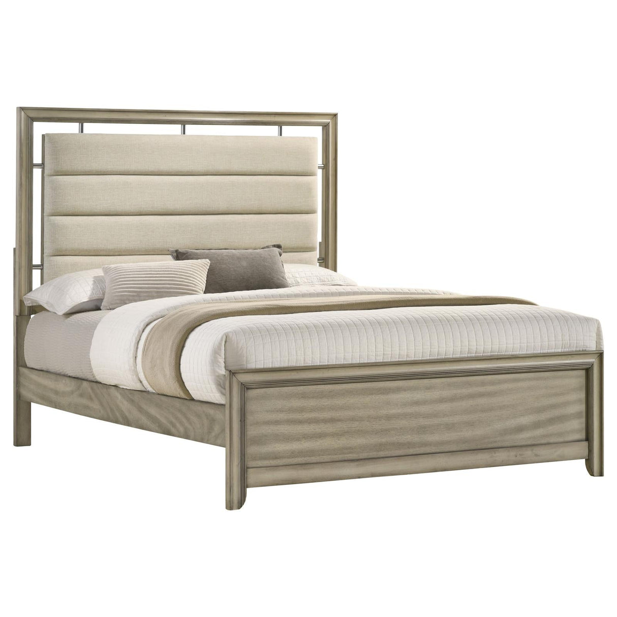 Giselle California King Panel Bed with Upholstered Headboard Rustic Beige