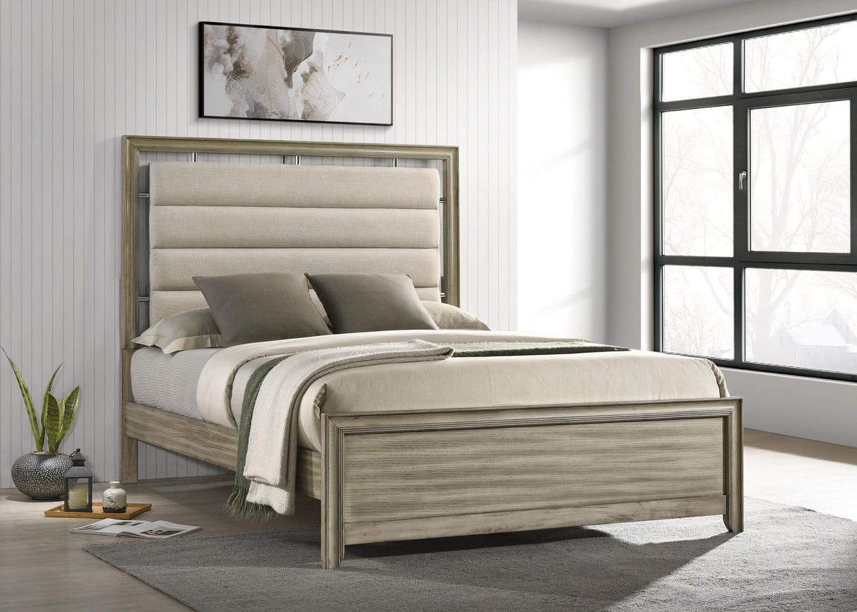 Giselle California King Panel Bed with Upholstered Headboard Rustic Beige