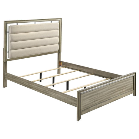 Giselle California King Panel Bed with Upholstered Headboard Rustic Beige