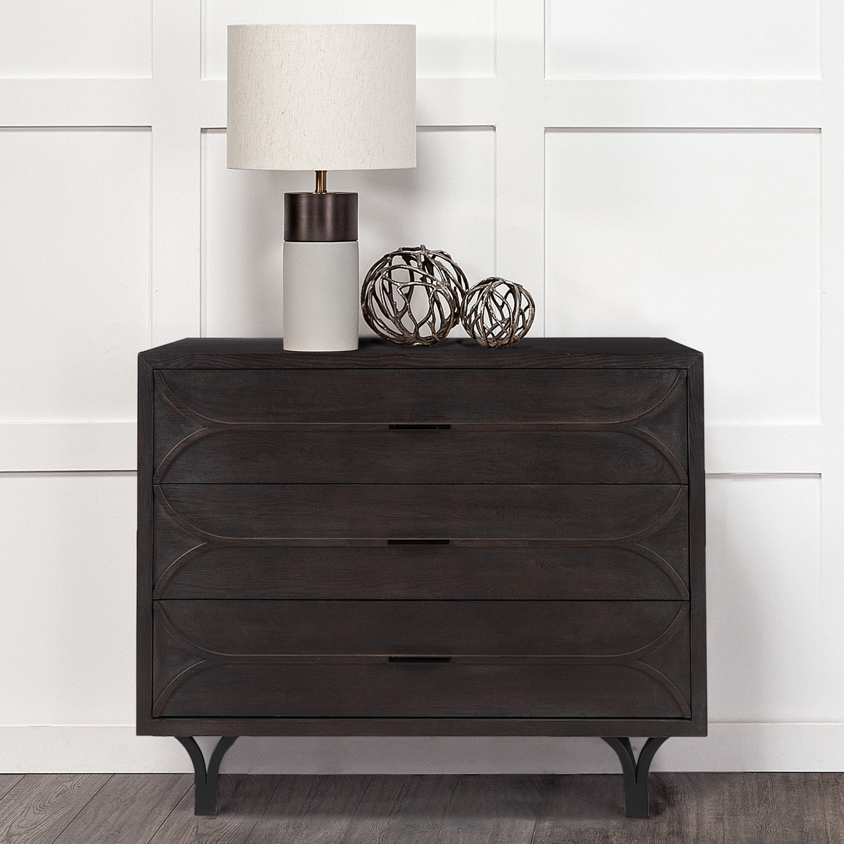 Giselle I Dark Brown Fir Veneer 3 Drawer Accent Cabinet by Mercana at Eve Furniture
