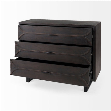Giselle I Dark Brown Fir Veneer 3 Drawer Accent Cabinet by Mercana at Eve Furniture