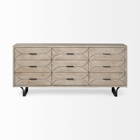 Giselle II Brown Fir Veneer W/Black Metal Leg 9 Drawer Sideboard by Mercana at Eve Furniture