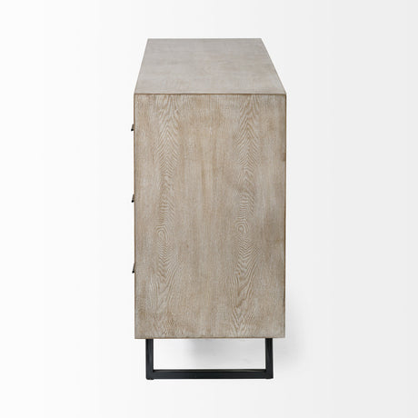 Giselle II Brown Fir Veneer W/Black Metal Leg 9 Drawer Sideboard by Mercana at Eve Furniture