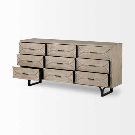Giselle II Brown Fir Veneer W/Black Metal Leg 9 Drawer Sideboard by Mercana at Eve Furniture