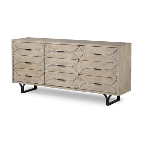 Giselle II Brown Fir Veneer W/Black Metal Leg 9 Drawer Sideboard by Mercana at Eve Furniture