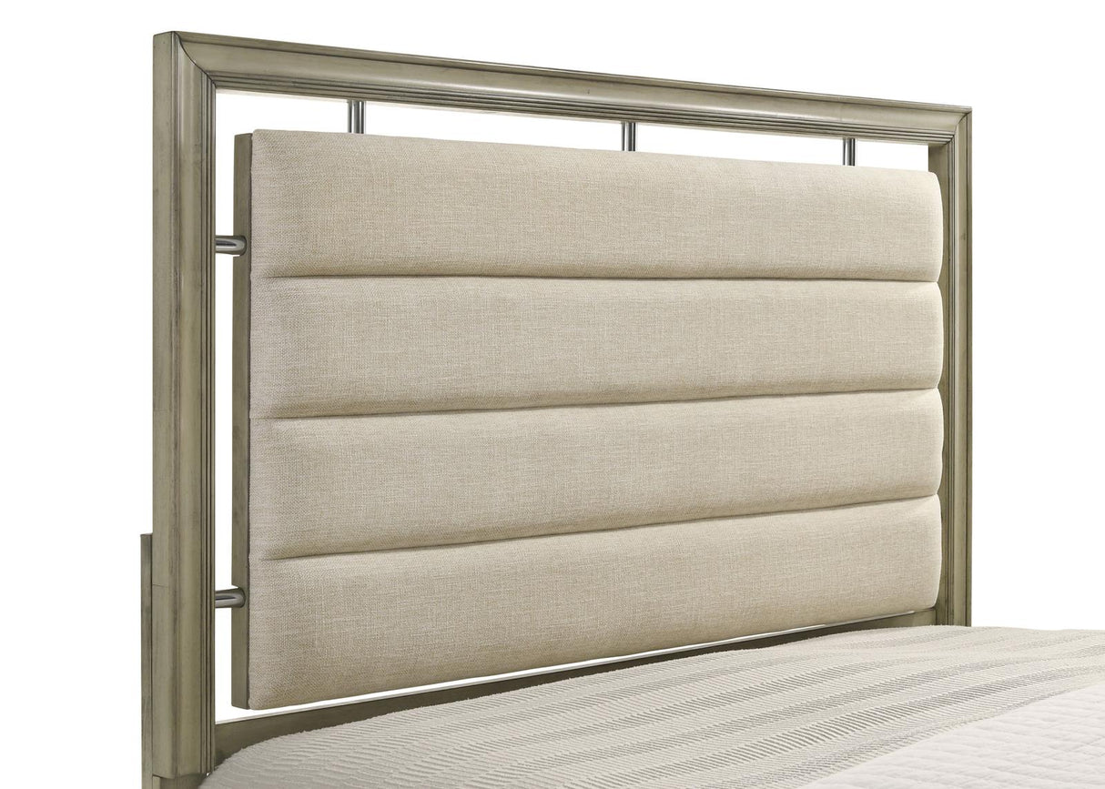 Giselle Queen Panel Bed with Upholstered Headboard Rustic Beige