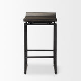 Givens 24.25"H Seat Height Black Wood Seat Black Frame Stool by Mercana at Eve Furniture