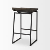 Givens 24.25"H Seat Height Black Wood Seat Black Frame Stool by Mercana at Eve Furniture