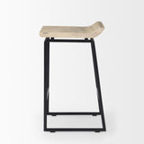 Givens 25.8"H Seat Height Natural Wood W/Black Metal Counter Stool by Mercana at Eve Furniture