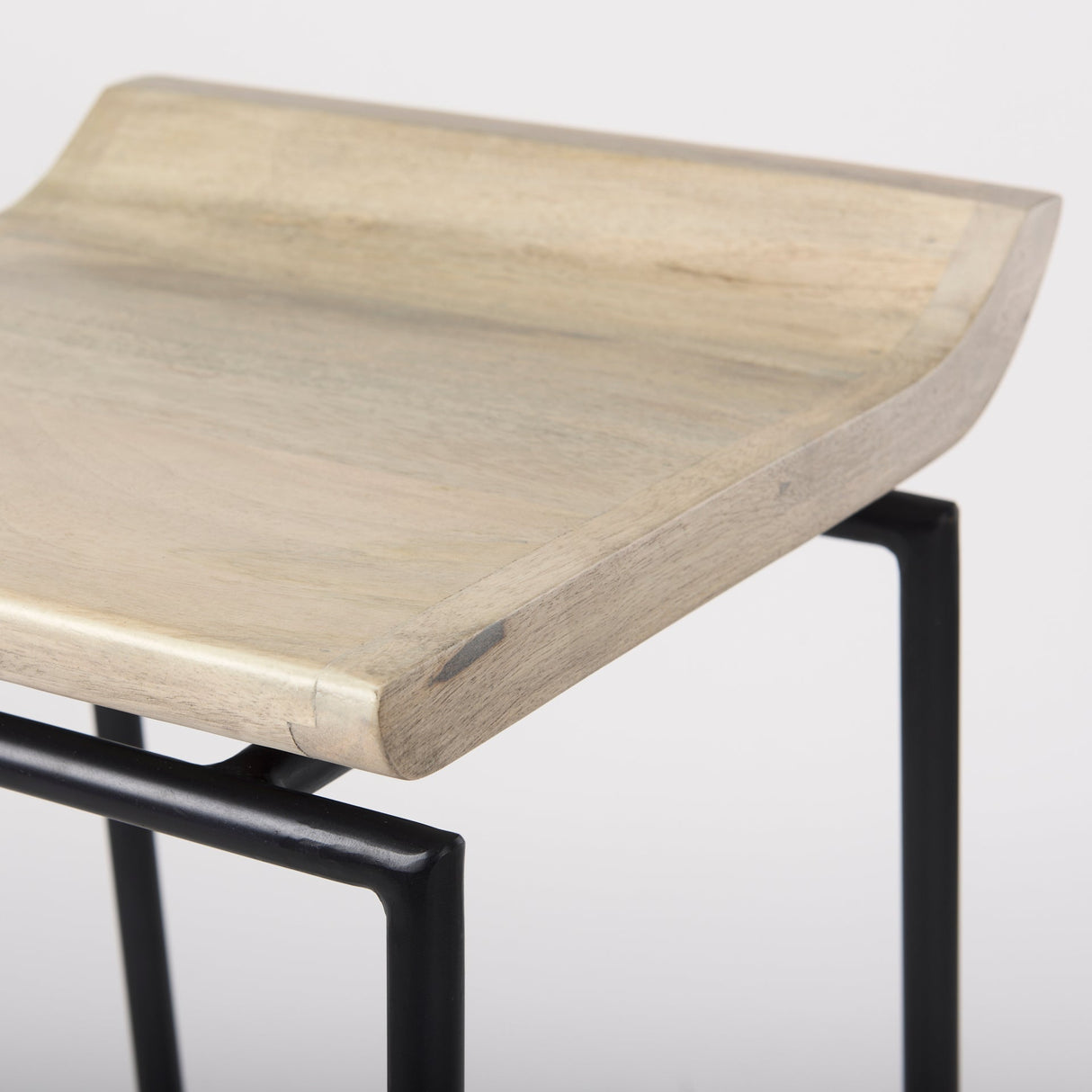Givens 25.8"H Seat Height Natural Wood W/Black Metal Counter Stool by Mercana at Eve Furniture