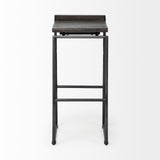 Givens 30.25"H Seat Height Black Wood Seat Black Metal Base Stool by Mercana at Eve Furniture