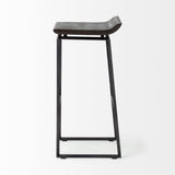 Givens 30.25"H Seat Height Black Wood Seat Black Metal Base Stool by Mercana at Eve Furniture