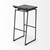 Givens 30.25"H Seat Height Black Wood Seat Black Metal Base Stool by Mercana at Eve Furniture