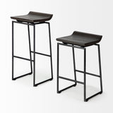 Givens 30.25"H Seat Height Black Wood Seat Black Metal Base Stool by Mercana at Eve Furniture