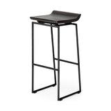 Givens 30.25"H Seat Height Black Wood Seat Black Metal Base Stool by Mercana at Eve Furniture
