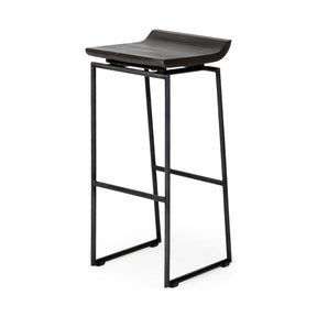Givens 30.25"H Seat Height Black Wood Seat Black Metal Base Stool by Mercana at Eve Furniture