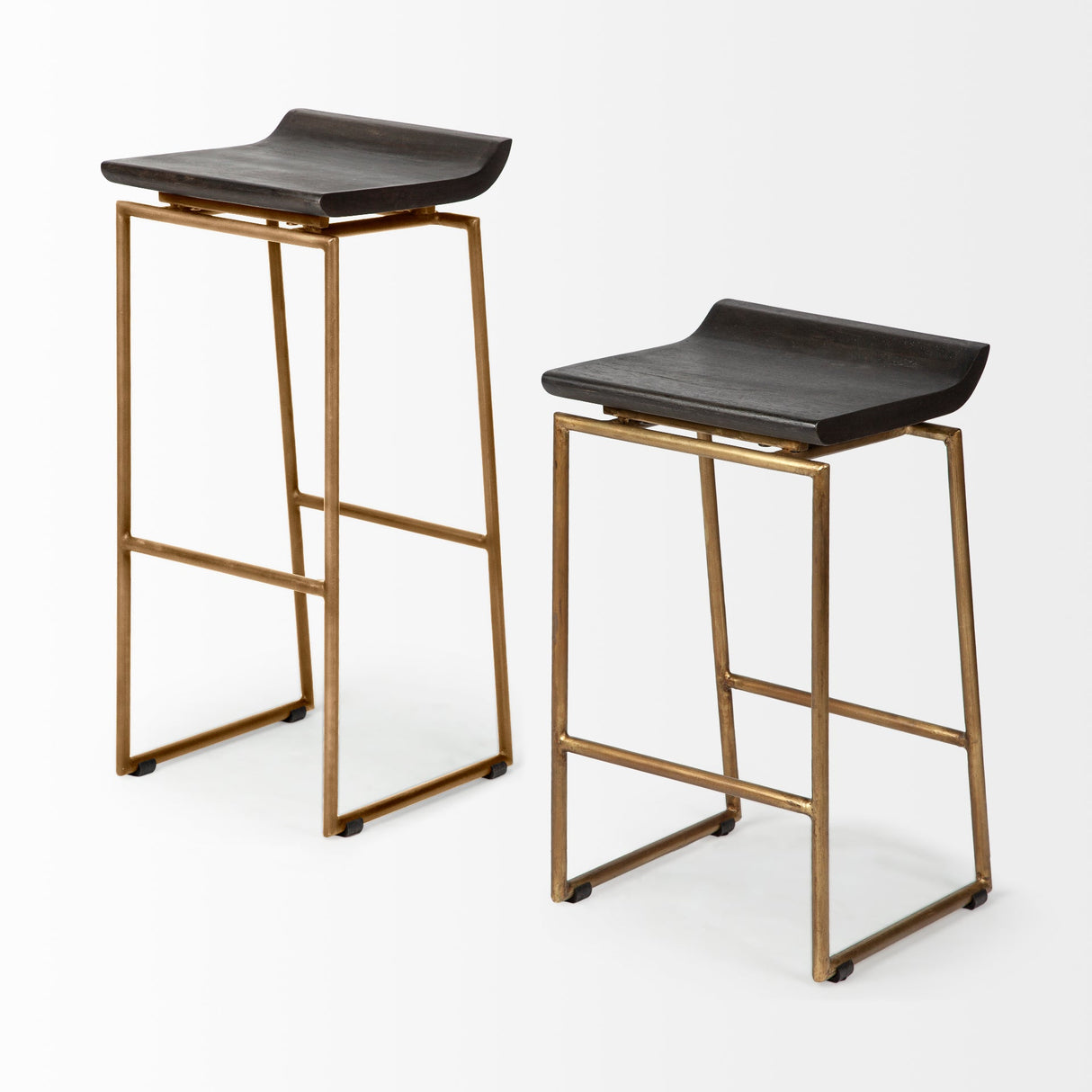 Givens 30.25"H Seat Height Brown Wood Seat Gold Metal Base Stool by Mercana at Eve Furniture