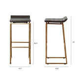 Givens 30.25"H Seat Height Brown Wood Seat Gold Metal Base Stool by Mercana at Eve Furniture