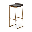 Givens 30.25"H Seat Height Brown Wood Seat Gold Metal Base Stool by Mercana at Eve Furniture