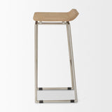 Givens 31.8"H Seat Height Brown Wood W/Silver Metal Frame Barstool by Mercana at Eve Furniture