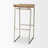 Givens 31.8"H Seat Height Brown Wood W/Silver Metal Frame Barstool by Mercana at Eve Furniture