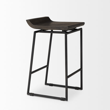 Givens Black Wood Seat Black Frame Stool by Mercana at Eve Furniture