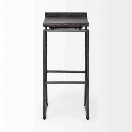 Givens Black Wood Seat Black Metal Base Stool by Mercana at Eve Furniture