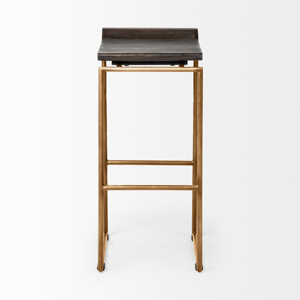 Givens Brown Wood Seat Gold Metal Base Stool by Mercana at Eve Furniture