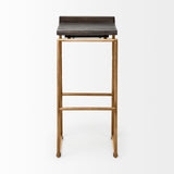Givens Brown Wood Seat Gold Metal Base Stool by Mercana at Eve Furniture