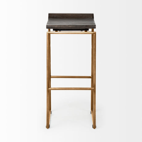 Givens Brown Wood Seat Gold Metal Base Stool by Mercana at Eve Furniture