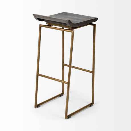 Givens Brown Wood Seat Gold Metal Base Stool by Mercana at Eve Furniture