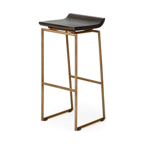 Givens Brown Wood Seat Gold Metal Base Stool by Mercana at Eve Furniture