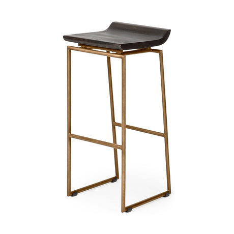 Givens Brown Wood Seat Gold Metal Base Stool by Mercana at Eve Furniture
