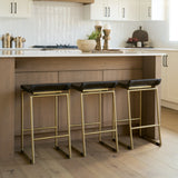 Givens Brown Wood Seat Gold Metal Frame Stool by Mercana at Eve Furniture